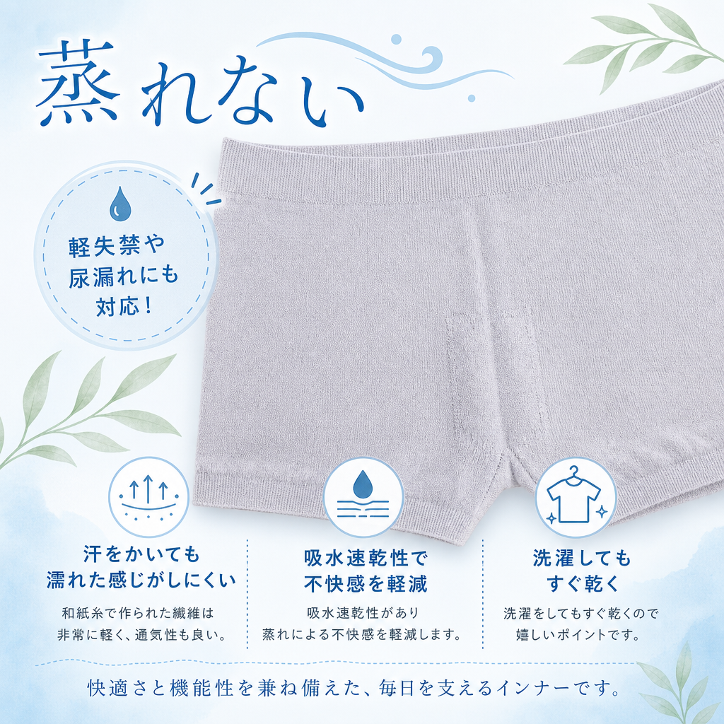 【ギフトラッピング無料】ムレない和紙糸からできた下着「和紙心～washico～ ボクサーパンツ」まるで何も履いていないかのような感覚の最高の履き心地をお届け【日本製 】