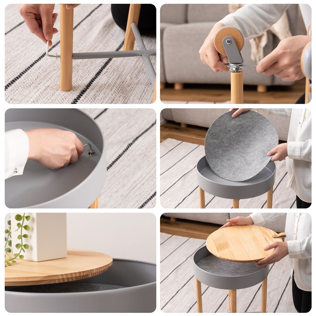 収納＆キャスター付き サイドテーブル おしゃれ 北欧 キャスター キャスター付き 収納 取っ手付き 木製 スチール ナイトテーブル ワゴン ベッドサイド ソファサイド ソファーサイド リビング 寝室 新生活