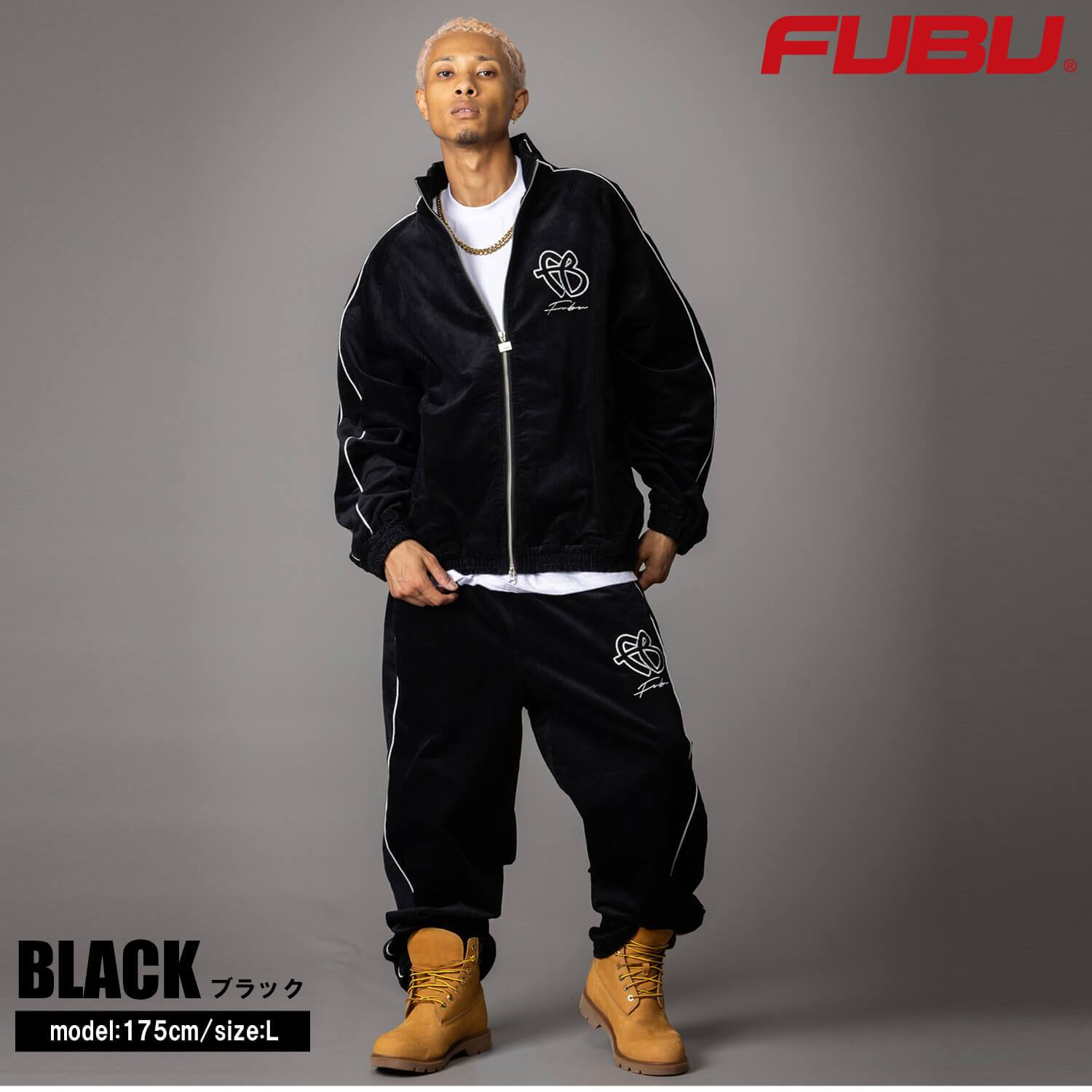  FUBU フブ トラックパンツ メンズ コーデュロイ ワイドパンツ ボトムス ブランド ロゴ ストリート ヒップホップ ダンス オーバーサイズ ビッグシルエット 秋冬 M L XL XXL 大きいサイズ 黒 fam-62502 レディース 2026FW karlas