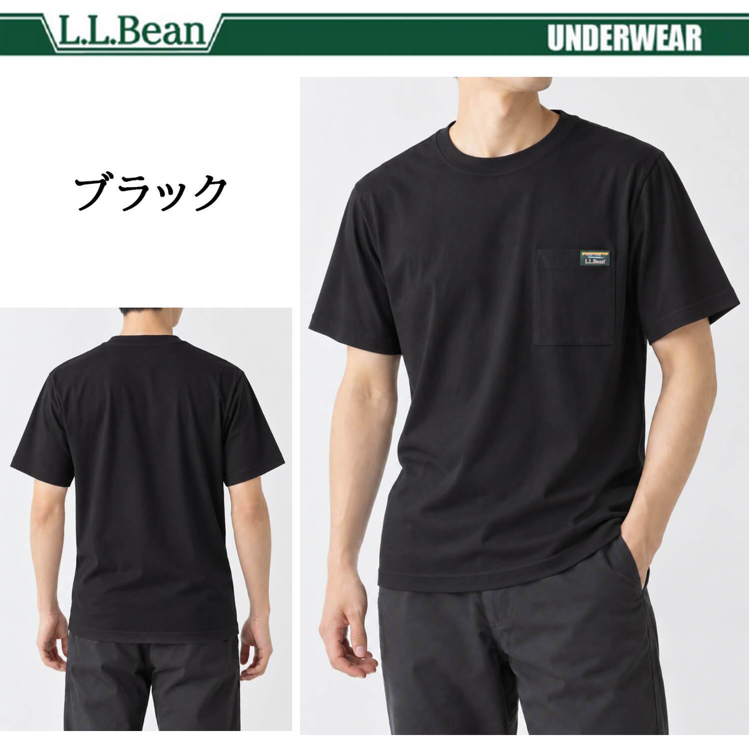 L.L.Bean エルエルビーン メンズ 半袖インナーシャツ 綿100% 撥水 胸ポケット付き 吸放湿 ムレにくい 汗冷え防止 肌着 下着 Tシャツ トップス 登山用 キャンプ アウトドア スポーツウェア ブランド 黒 白 夏 M L XL karlas