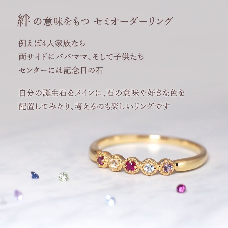 セミ オーダーメイド リング 指輪 誕生石 1.5mm 5石 Ties K10 K18 10K 18K 10金 18金 プラチナ 女性 レディース 誕生日 記念日 プレゼント ギフト 誕生日プレゼント ファミリーリング 刻印 名入れ 20代 30代 40代 妻 彼女 天然石 ダイヤモンド ミルグレイン ゴールド ピンクゴールド イエローゴールド 選べる アクセサリー アレルギー対応 金属アレルギー