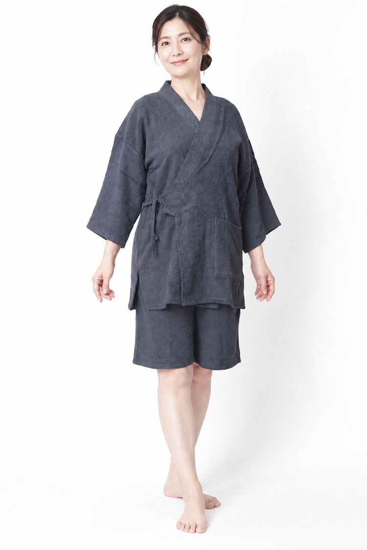 甚平 パジャマ パイル生地　M/L WA-5 ユニセックス メンズ レディース ガウン 岩盤浴 サウナウエア リラックスエア 部屋着 ペア 父の日 母の日 敬老の日 プレゼント