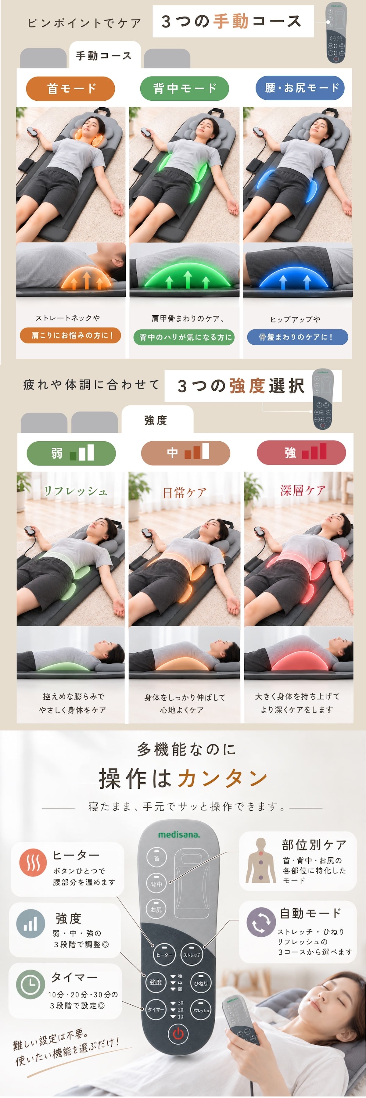 メディサナ ストレッチエアマット NEO medisana   寝ながら 寝たまま 全身ストレッチ エアーストレッチマット電動首 肩 肩甲骨 背中 腰 お尻 エアバッグ ヒーター 温熱 ストレッチ器具 リモコン タイマー 折りたたみ コンパクト 収納 自宅 ギフト プレゼント