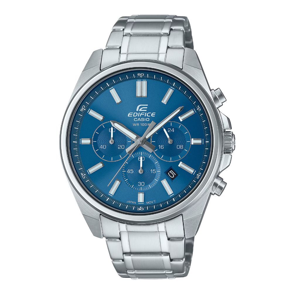 カシオ エディフィス 腕時計 メンズ ブルー シルバー クロノグラフ CASIO EDIFICE 海外モデル 100m防水 43.5mm ステンレス メタル スポーツ 車 モータースポーツ おしゃれ プレゼント ギフト 成人 卒業 入学