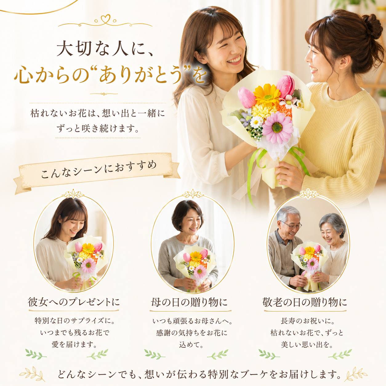 ソープフラワー 花束ギフト フラワーブーケ 枯れない花 花の贈り物 誕生日ギフト 母の日プレゼント 敬老の日ギフト 卒業式 入学式 卒園祝い 送別会 退職祝い 発表会 お礼の品 感謝ギフト 結婚記念日 プロポーズ 記念日ギフト 女性への贈り物 友人へのプレゼント 先生へのお礼 ピンク イエロー パステルカラー 華やか 花飾り インテリア雑貨 お祝い 贈答品 サプライズ 花好き お手入れ簡単