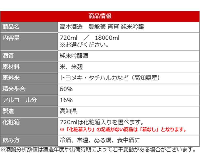 高木酒造　豊能梅 宵宵 純米吟醸 1本 化粧箱なし 化粧箱入り 純米吟醸酒 お酒 高知 お歳暮 お中元 御祝い プレゼント 贈答 お土産