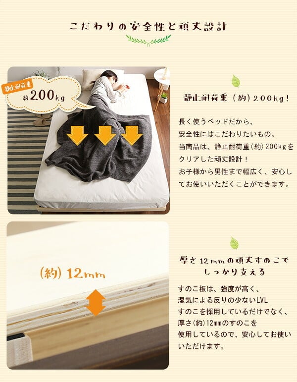 簡易宮セット パイン材高さ3段階調整脚付きすのこ セミダブル Lilitta-リリッタ