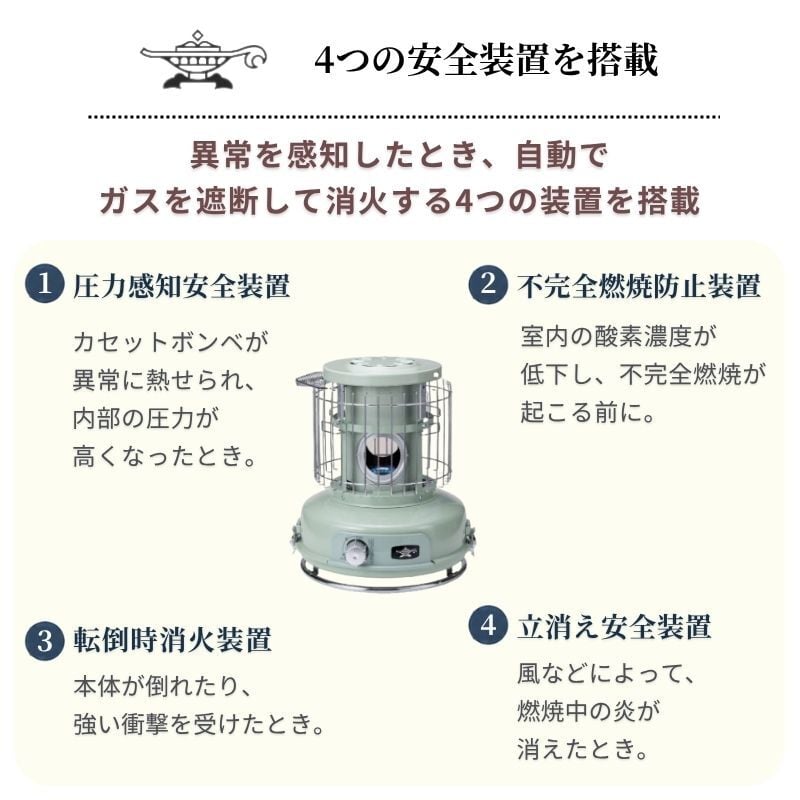 アラジン ポータブルガスストーブ カセットボンベ レッド グリーン ホワイト 小型 コンパクト 屋内 屋外 キャンプ アウトドア ベランダ コードレス マグネット式 安全装置 収納袋付き センゴクアラジン 千国 SAG-BF02C