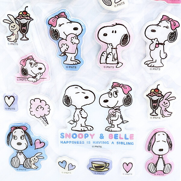 スヌーピー ＆ベル ぷっくりシール ライトブルー 文具 SNOOPY