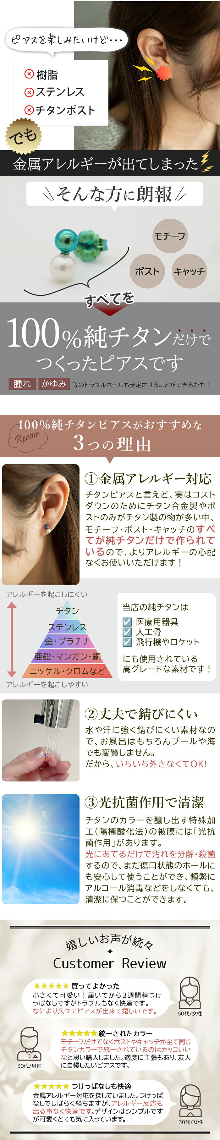 セカンドピアス チタン つけっぱなし 純チタン 丸玉 パール ツインボール 金属アレルギー 日本製 ポスト 軸太0.75mm 長さ10mm 全8色 全品1個ずつバラ売り 医療用 おすすめ かわいい シンプル 小さめ ミニ 極小 人気 プレゼント