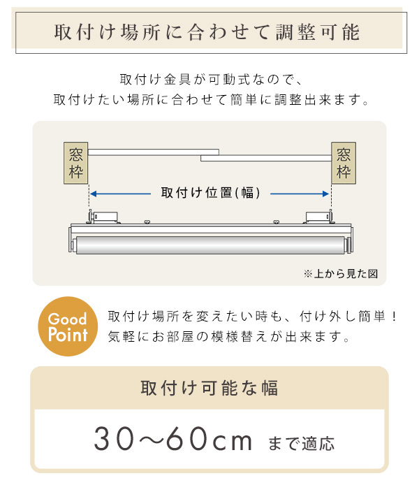 カーテン 窓まわり 壁に穴開けない 突っ張り式 ロールスクリーン 60×135 遮光 1級 つっぱり ロール 取り付け 簡単 おしゃれ レール 賃貸 後付け 幅60ｃｍ 間仕切り 新生活