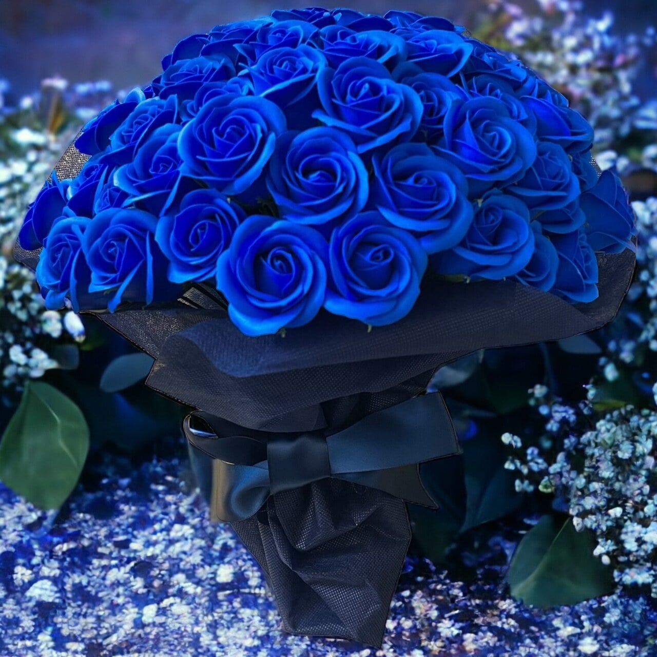 【ロイヤルブルー】「サヴォンローズ」 花束 ブーケ バラの花束 薔薇の花束 花ギフト フラワーギフト フラワーボックス プロポーズ サプライズ ソープフラワー シャボンフラワー 石鹸フラワー 石鹸の花 石鹸のバラ 枯れない花 インテリア 母の日 父の日 敬老の日 クリスマス バレンタイン ホワイトデー 誕生日 入学 卒業 就職 結婚祝い 結婚記念日 退職祝い 記念日 