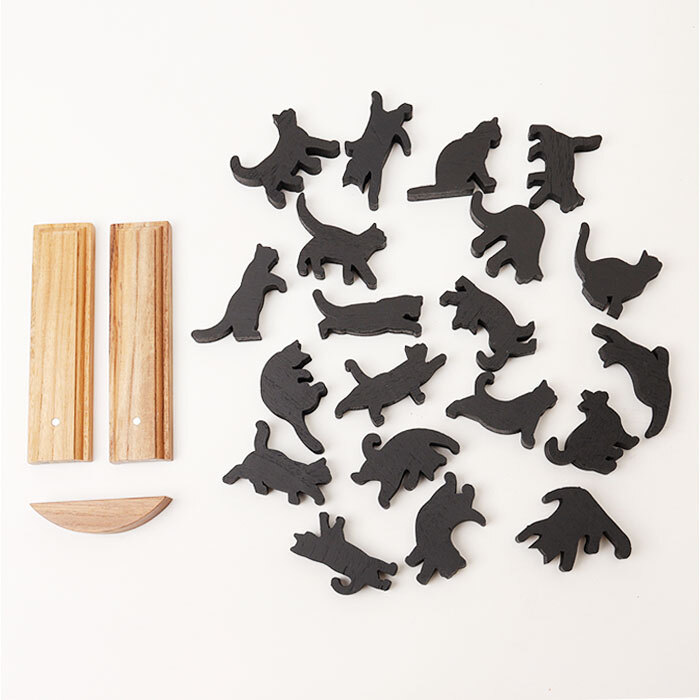 キャットスタックタワー 20pcs set 通販 バランス 積み木 オブジェ バランスゲーム 北欧モダン 木製つみき ネコグッズ インテリア雑貨 猫グッズ ねこ 天然木無垢 玄関 飾り おしゃれ 雑貨 猫シルエット 誕生祝い 置き物 モノトーン 置物