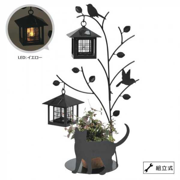 シルエットソーラー ライト 2灯 Tree＆Cat SI-1956 おしゃれ ガーデンライト ソーラー 屋外 玄関 アプローチ 庭 センサーライト LED 自動点灯 オブジェ 防犯 雑貨 プレゼント セトクラフト