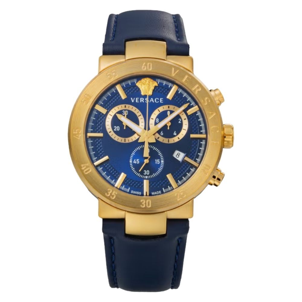 ヴェルサーチ 腕時計 メンズ アーバンミスティーク 1本限り クロノグラフ ブルー ネイビー ゴールド レザー 44mm VERSACE URBAN MYSTIQUE スイス製 サファイアガラス プレゼント ギフト 成人 卒業 入学