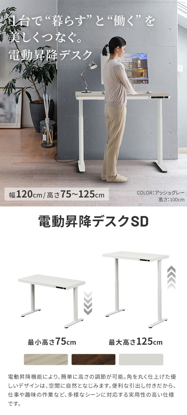 電動昇降デスク 幅120cm テーブル ワークデスク『電動昇降デスク SD』高さメモリー機能 高さ調整 USB付き おしゃれ 電動昇降テーブル PCデスク パソコンデスク オフィスデスク ゲーミングデスク 昇降デスク 昇降テーブル 電動 昇降 デスク