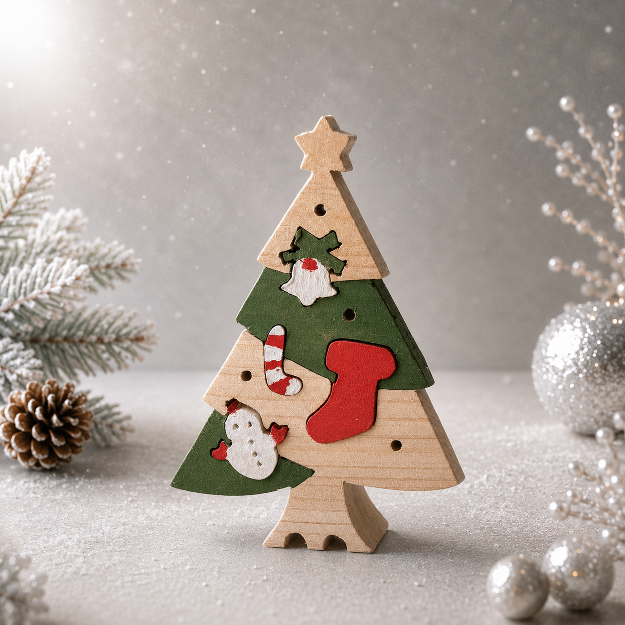 クリスマスツリーの組み木｜木製クリスマス飾り｜冬のインテリア・置き物｜季節のディスプレイ｜ハンドメイド