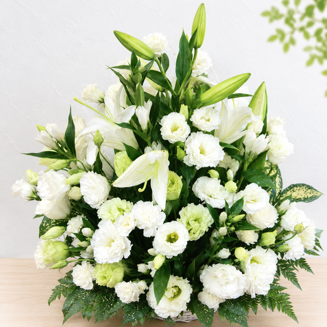 お供え花 お悔やみ 生花アレンジメント Lサイズ 高さ約45cm フラワーアレンジメント 供花 仏花 命日 お盆 お彼岸 法事 四十九日 一周忌 三回忌 枕花【送料別途・地域により異なります】【北海道・沖縄・九州・四国・中国・離島は配送不可】