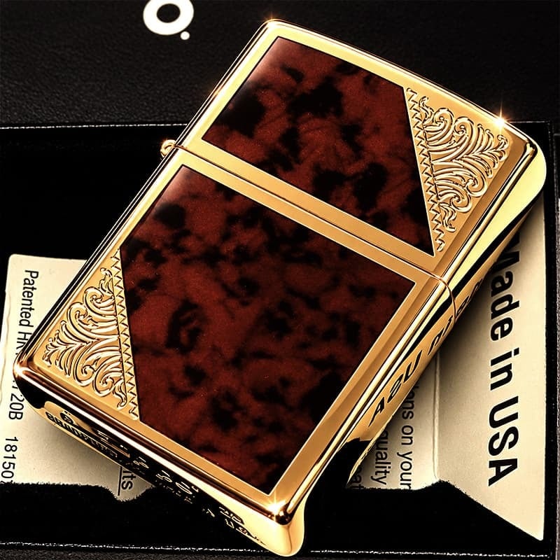 ZIPPO ライター ジッポ ゴールド＆ブラウン クラシック アラベスク 両面加工 マーブル柄 金タンク かっこいい ギフト メンズ プレゼント