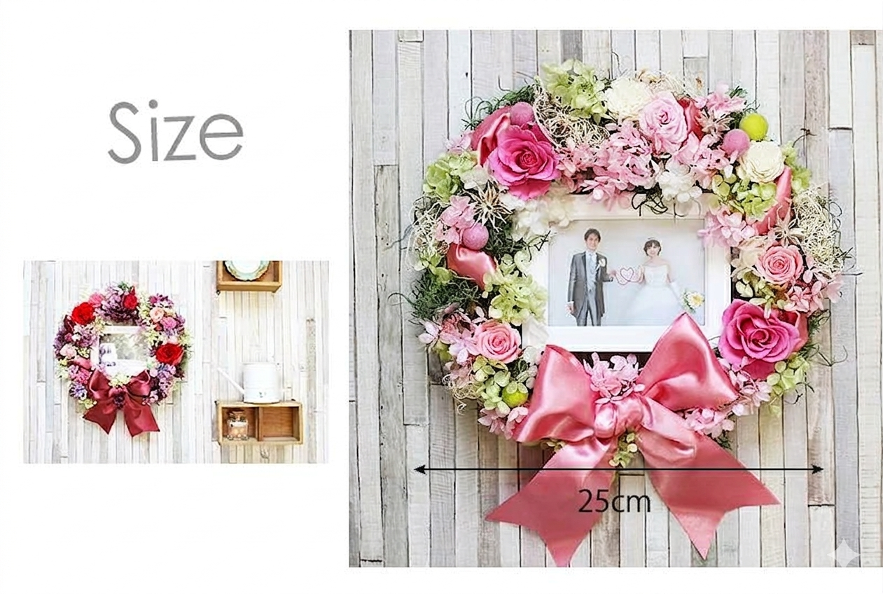 プリザーブドフラワー 花 プレゼント ギフト 誕生日 プレゼント ギフト フォトリース　枯れない！幸せのプリザーブドフラワーリース 還暦 長寿祝 結婚祝い 結婚記念日