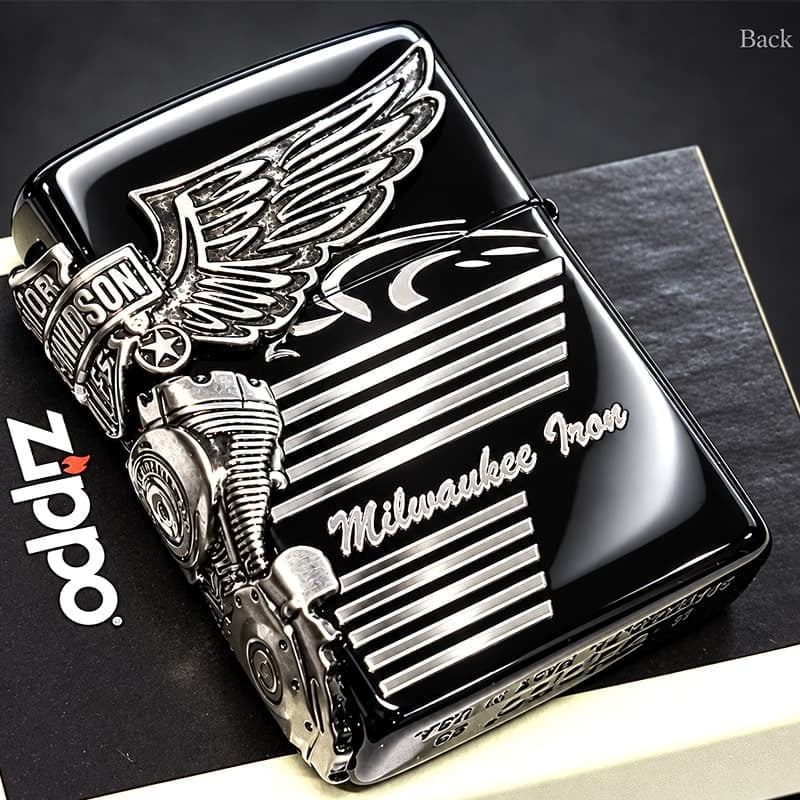 ZIPPO ハーレーダビッドソン ジッポ ライター イオンブラック＆ニッケルサテン 3面メタル 国内限定モデル 両面加工 黒銀 かっこいい おしゃれ メンズ ギフト プレゼント