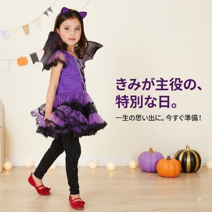 コウモリ コスチューム 子供 ハロウィン 仮装 衣装 女の子 キッズ 羽付き コウモリ衣装 紫 黒 チュールドレス ワンピース キッズコスプレ ハロウィーン パーティー イベント 撮影会