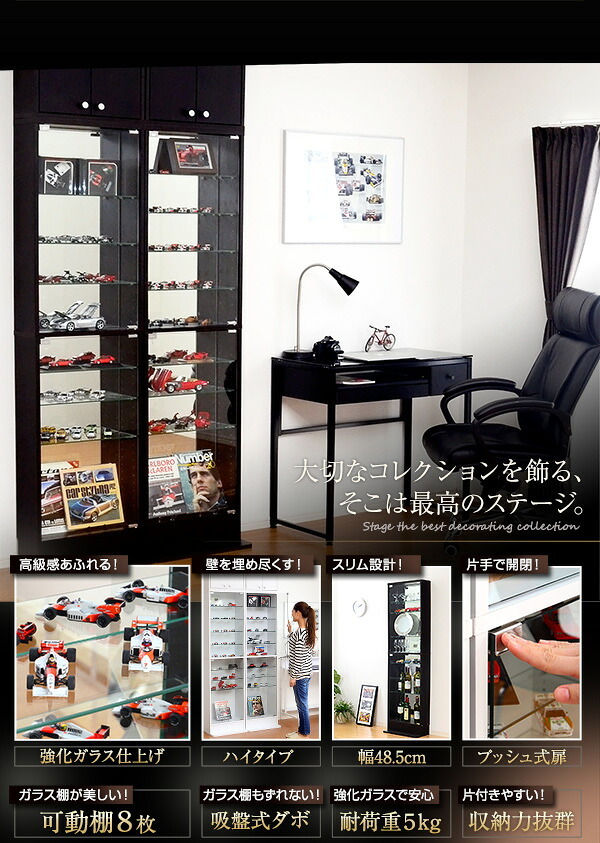 収納家具 ラック コレクション -Luke-ルーク 専用ミラー2枚セット ハイタイプ用/深型・浅型共通 CLR-485M--TU ホワイト 幅44×高80×厚0.3cm ホームテイスト コレクションケース ディスプレイケース ガラスケース ショーケース