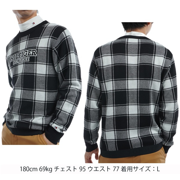 トミーヒルフィガー ゴルフ メンズ バッファローチェックジャカード クルーネックセーター TOMMY HILFIGER GOLF THMA478 秋冬モデル お誕生日祝い お祝い 記念品 お父さん 父の日 彼氏 男性 30代 40代 50代 60代  還暦祝い 敬老の日 人気プレゼント プレゼント
