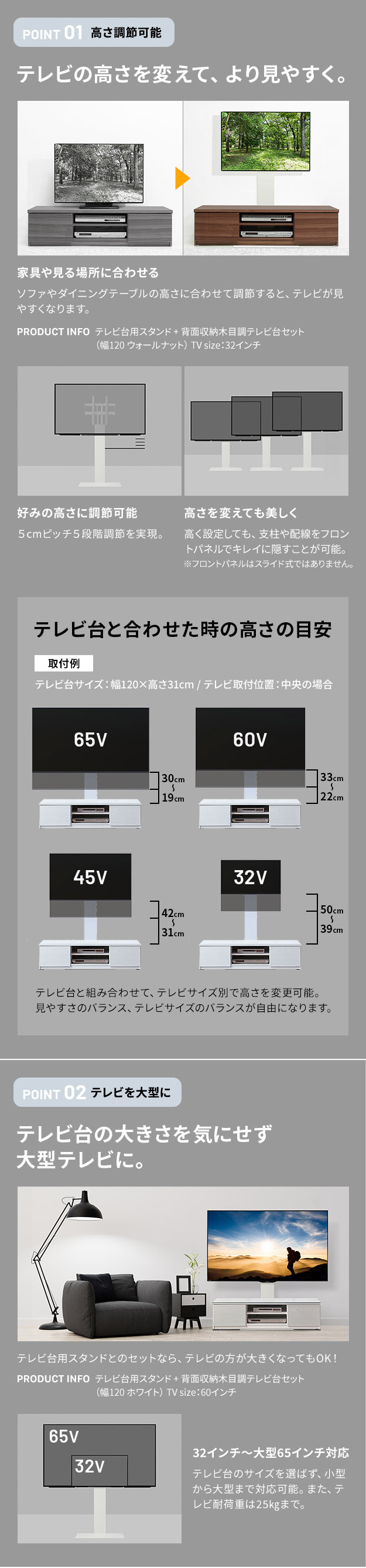 WALLインテリアテレビスタンド テレビ台用スタンド 背面収納木目調テレビ台セット幅180cm 32~65v対応 壁掛け風 壁寄せテレビ台 TVスタンド テレビボード リビングボード ローボード 背面収納 ホワイト 白 ウォールナット 茶 テレビラック 新生活