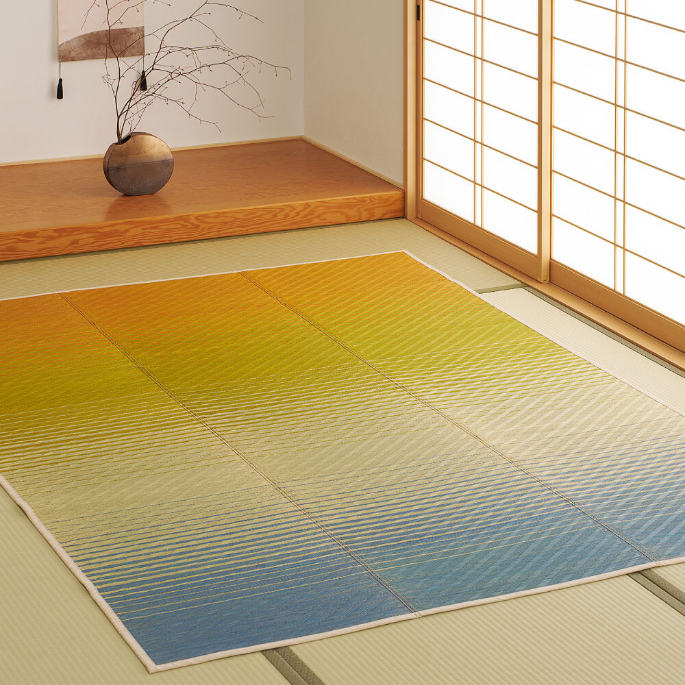 い草ラグ 彩風 いろかぜ 裏貼り 約180×180cm 約180×240cm 約2畳 約3畳 天然い草100％ 紋織 グラデーション アートデザイン 不織布 四方縁 抗カビ 消臭 ブルー パープル 夏用 涼感 ラグマット 折りたたみ 和モダン 和風