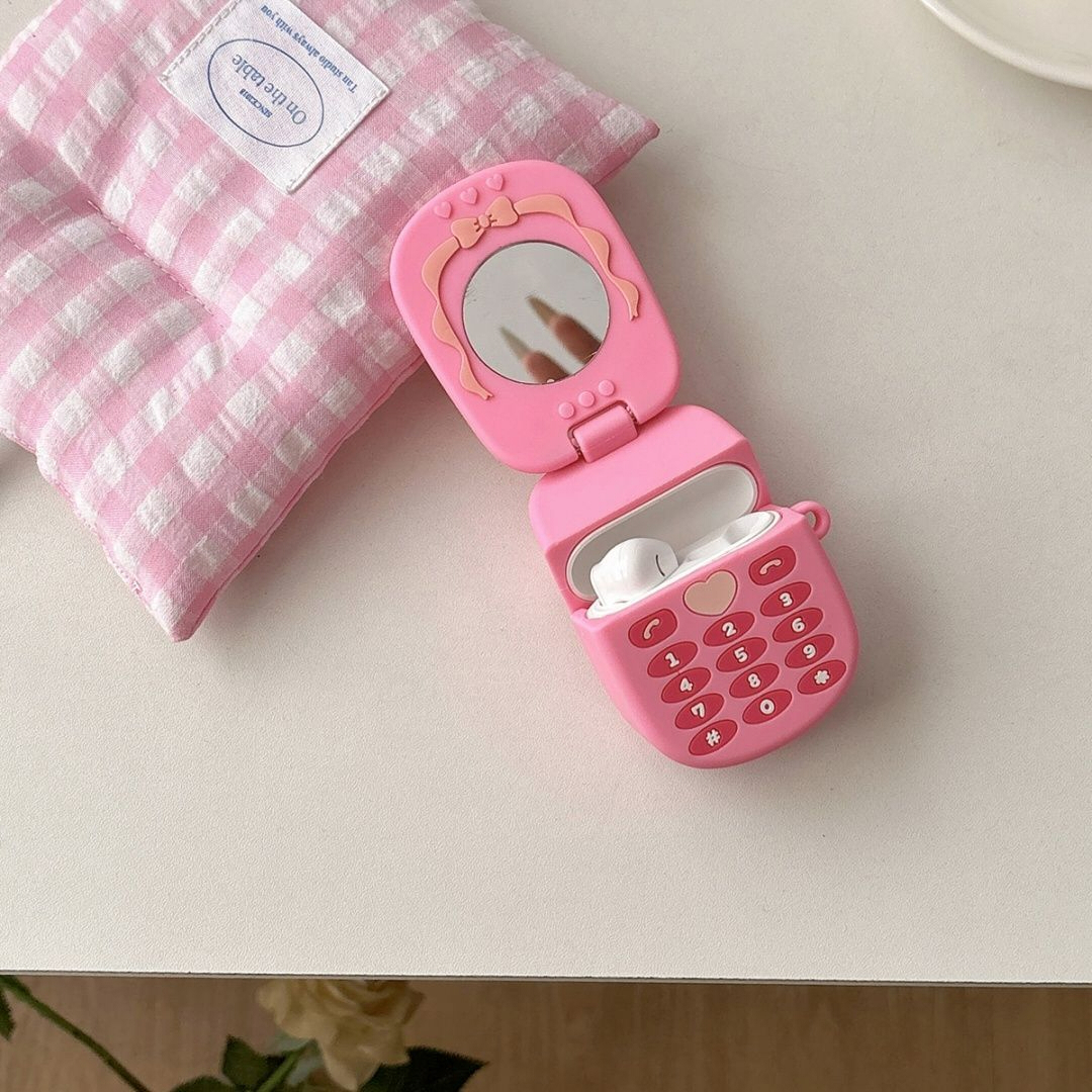AirPods ケース レトロ 携帯電話風 ピンク かわいい シリコン製 イヤホンカバー 韓国風 立体デザイン ソフトケース 傷防止 第1世代 第2世代 第3世代 Pro2対応