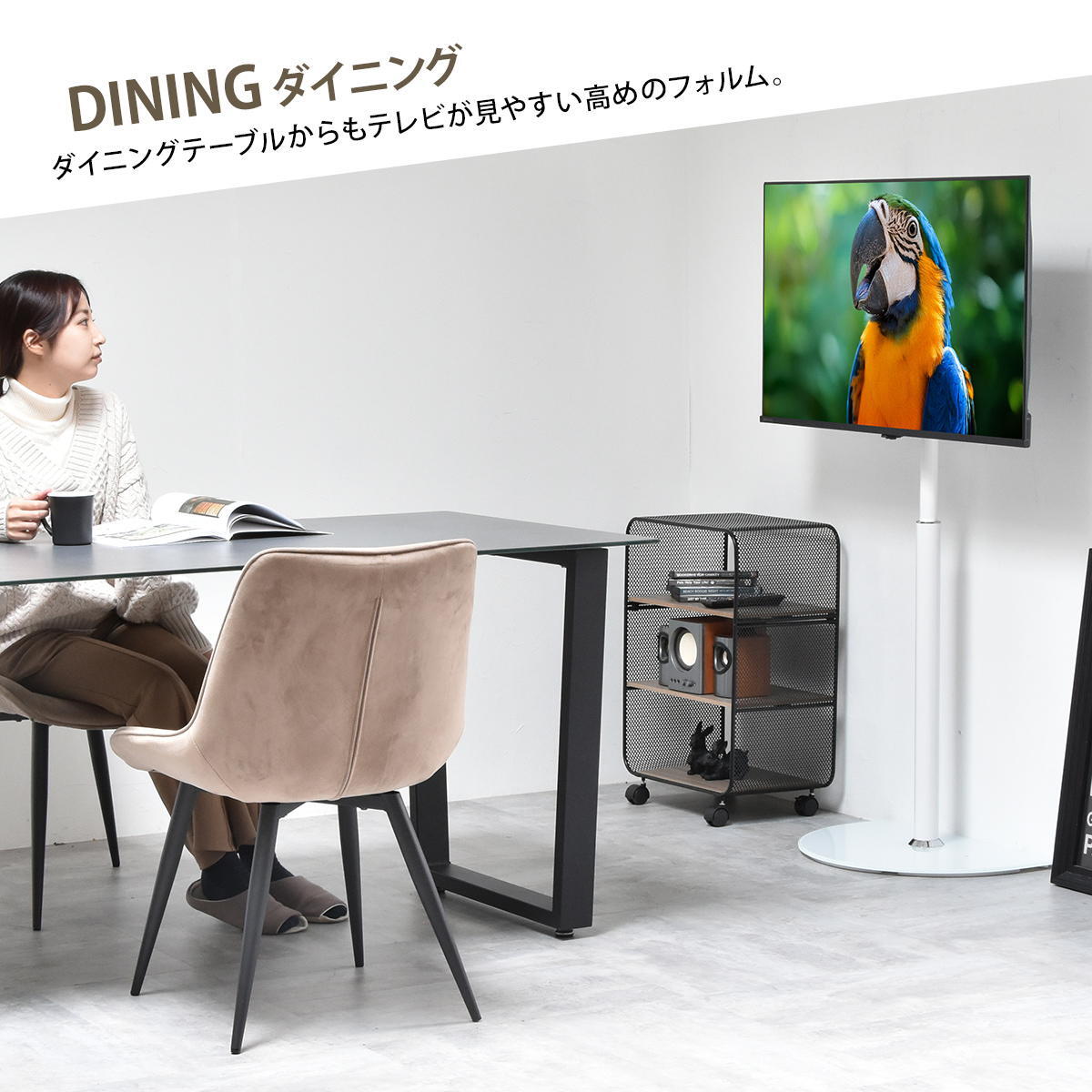 テレビスタンド Circle ONTV0290 自立式テレビスタンド 左右90度首振り 高さ調節可能 壁の穴あけ不要 テレビボード シンプルスタイル モダン 32v型～65v型 重量 最大 40kg  VESA規格 100×100～400×400mm