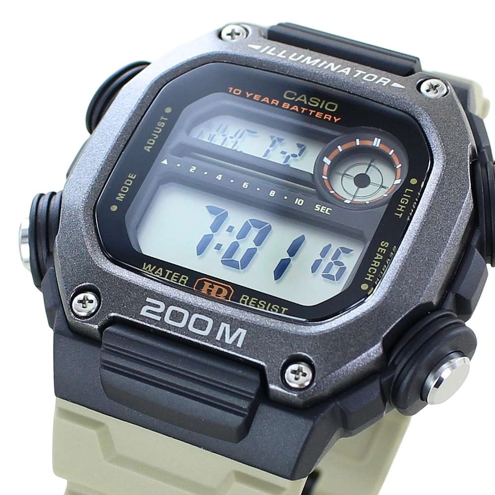 箱なし カシオ 腕時計 メンズ デジタル カーキ ベージュ ブラック 10年電池 200m防水 20気圧防水 ワールドタイム ストップウォッチ タイマー 5アラーム LEDライト スポーツ アウトドア 海外モデル 逆輸入 プレゼント ギフト 成人 卒業 入学