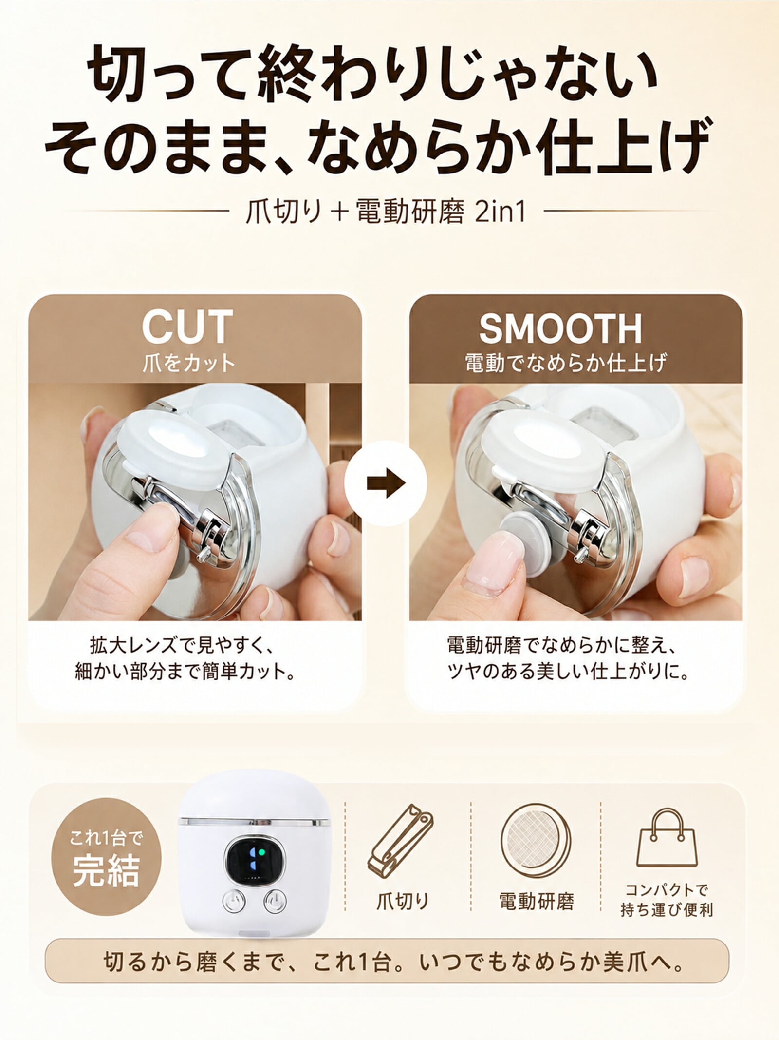 【熨斗・ラッピング無料】電動爪切り 2WAY 爪切り 爪磨き 3段階速度調節 拡大鏡 LEDライト USB Type-C充電 ホワイト ブルー ギフト 敬老の日 出産祝い ベビーグッズ 誕生日 プレゼント