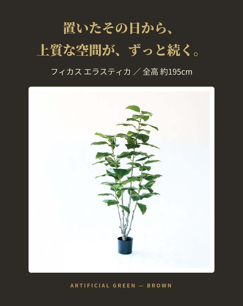 観葉植物 造花 フィカス エラスティカ BROWN 全高約195cm 大型 株立ち フェイクグリーン 高級 本物そっくり リアル おしゃれ インテリア 人工観葉植物 アーティフィシャルグリーン オフィス 店舗 ホテル 開店祝い 室内 リビング 玄関 風水 ゴムの木 インドゴムノキ
