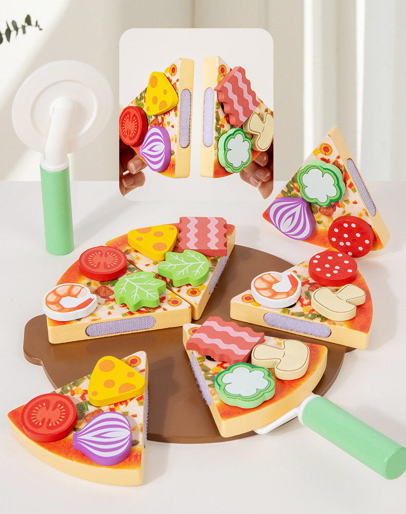 木製 おもちゃ おままごと ピザ セット 切れる 食材 ピザカッター ごっこ遊び キッチン 料理遊び 組み合わせ 指先遊び 子供 知育おもちゃ 男の子 女の子 6歳 誕生日 プレゼント ギフト 入園祝い