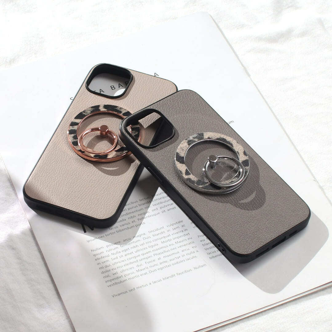 iphone16 ケース レザー リング付き iphone16e iphone16Pro iphone16Plus iphone16ProMAX 本革 magsafe対応 マグセーフ対応 16 16e 16plus 16pro 16promax アイフォン16 アイフォン16promax スマホリング リング ホルダー スタンド ヒョウ柄 メタリック ベージュ 送料無料