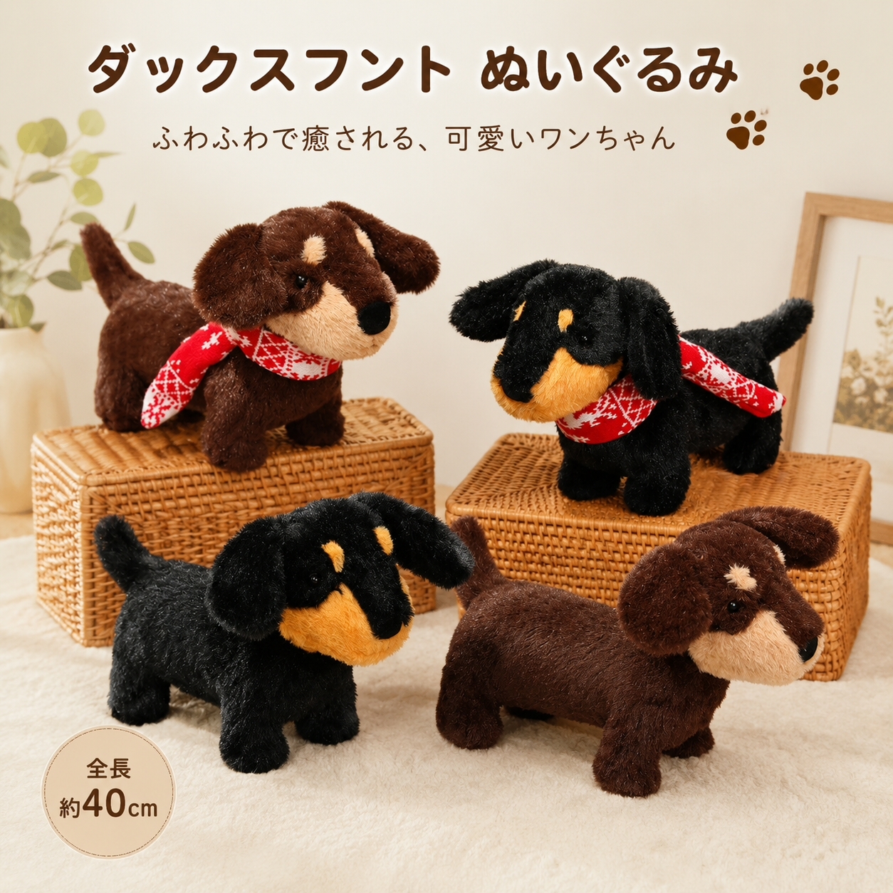 40CM ダックスフント いぬ 犬 ぬいぐるみ リアル 動物 アニマル ふわふわ かわいい 置物 インテリア 子供 おもちゃ ごっこ遊び 誕生日 プレゼント ギフト 癒し