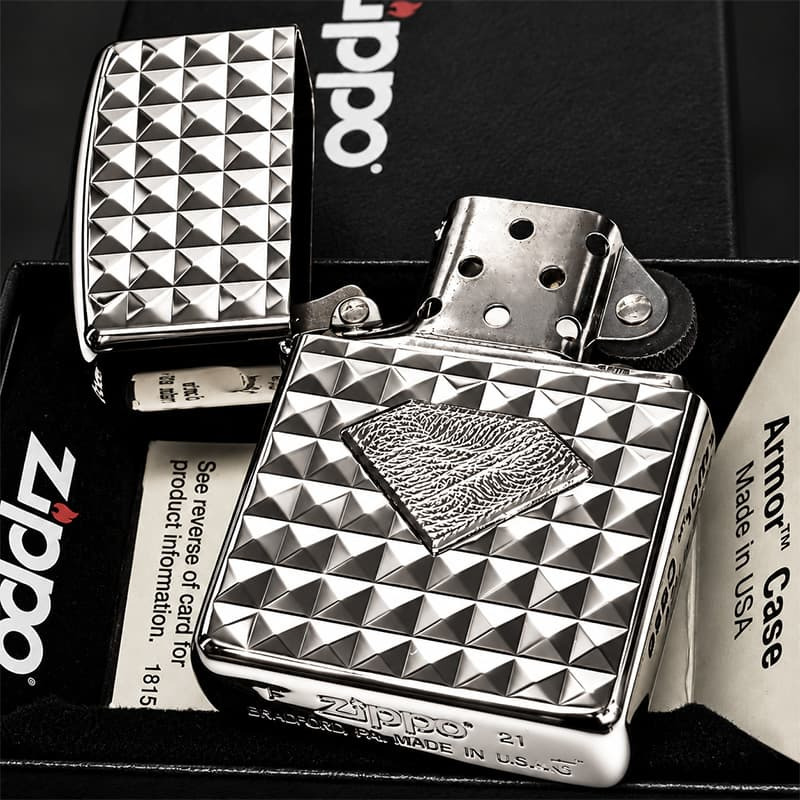 ZIPPO ライター アーマー ミラクルダイアモンド ホワイトニッケル 両面加工 ジッポ Miracle Diamond ダイヤカット 彫刻 シルバー メンズ かっこいい メタル貼り おしゃれ ギフト 重厚 プレゼント