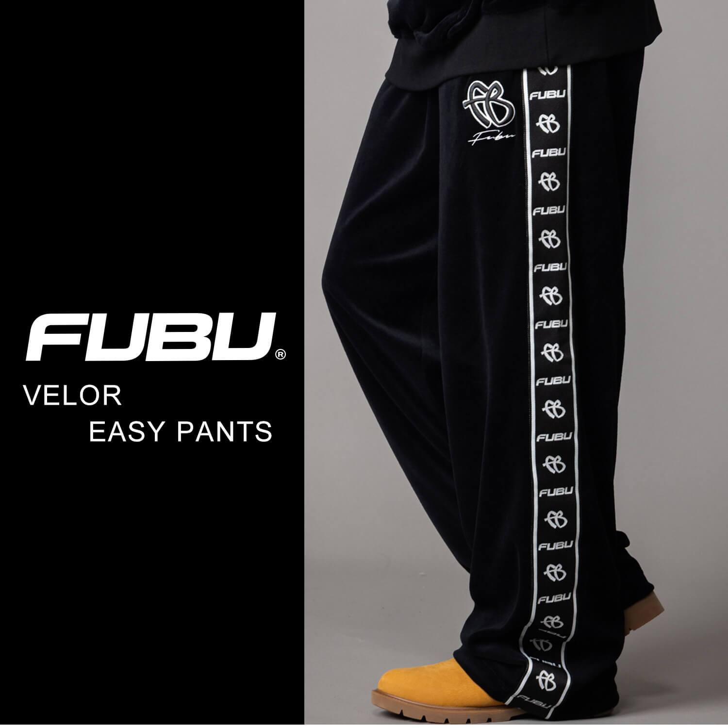  FUBU フブ ベロア イージーパンツ メンズ スポーティ ボトム ストリート ワイド ヒップホップ ダンス オーバーサイズ ビッグシルエット 秋冬 黒 M L XL XXL 大きいサイズ レディース fam-62508 2026FW karlas