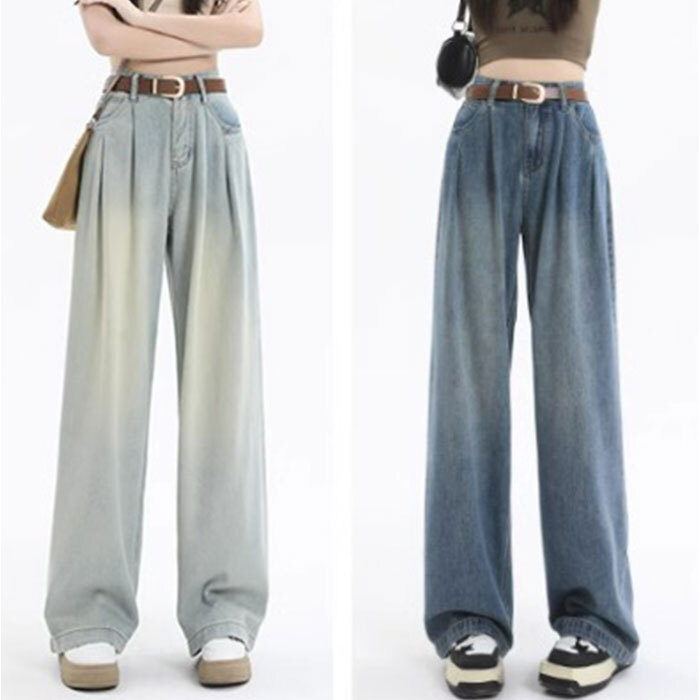 ワイドデニムパンツ レディース 通販 レディースジーンズ ハイウエストデニム ジーパン ワイドパンツ 美脚シルエット ゆったり ダボ感 ビッグシルエット カジュアル タックイン 体型カバー レトロ風 ベルトループ付 ルーズフィット レディースファッション