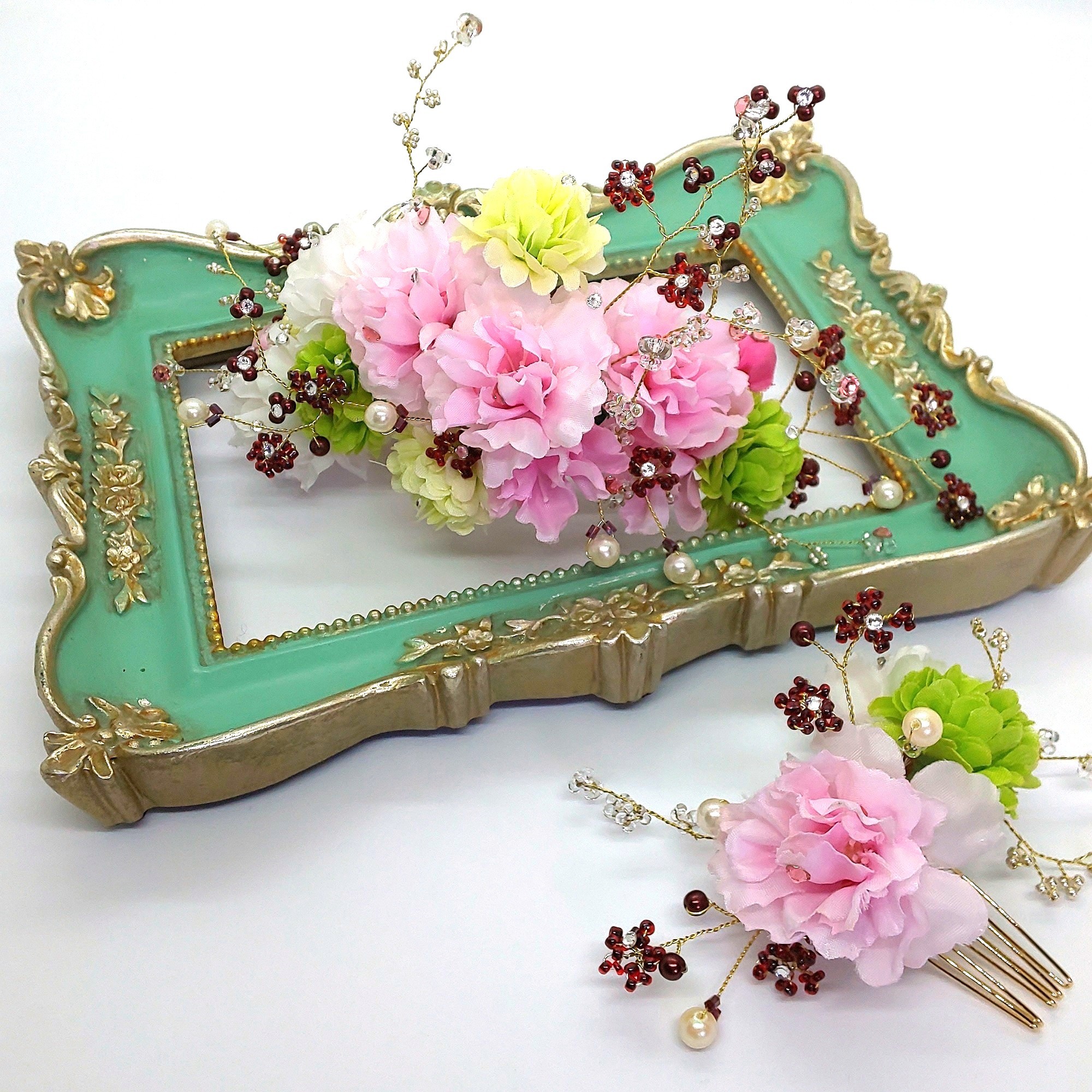 Doux Reve 成人式 結婚 ヘッドドレス フラワー 造花 桜 菊 和婚 おとな可愛い髪飾り Lapeur0 プレゼント ギフトのギフトモール