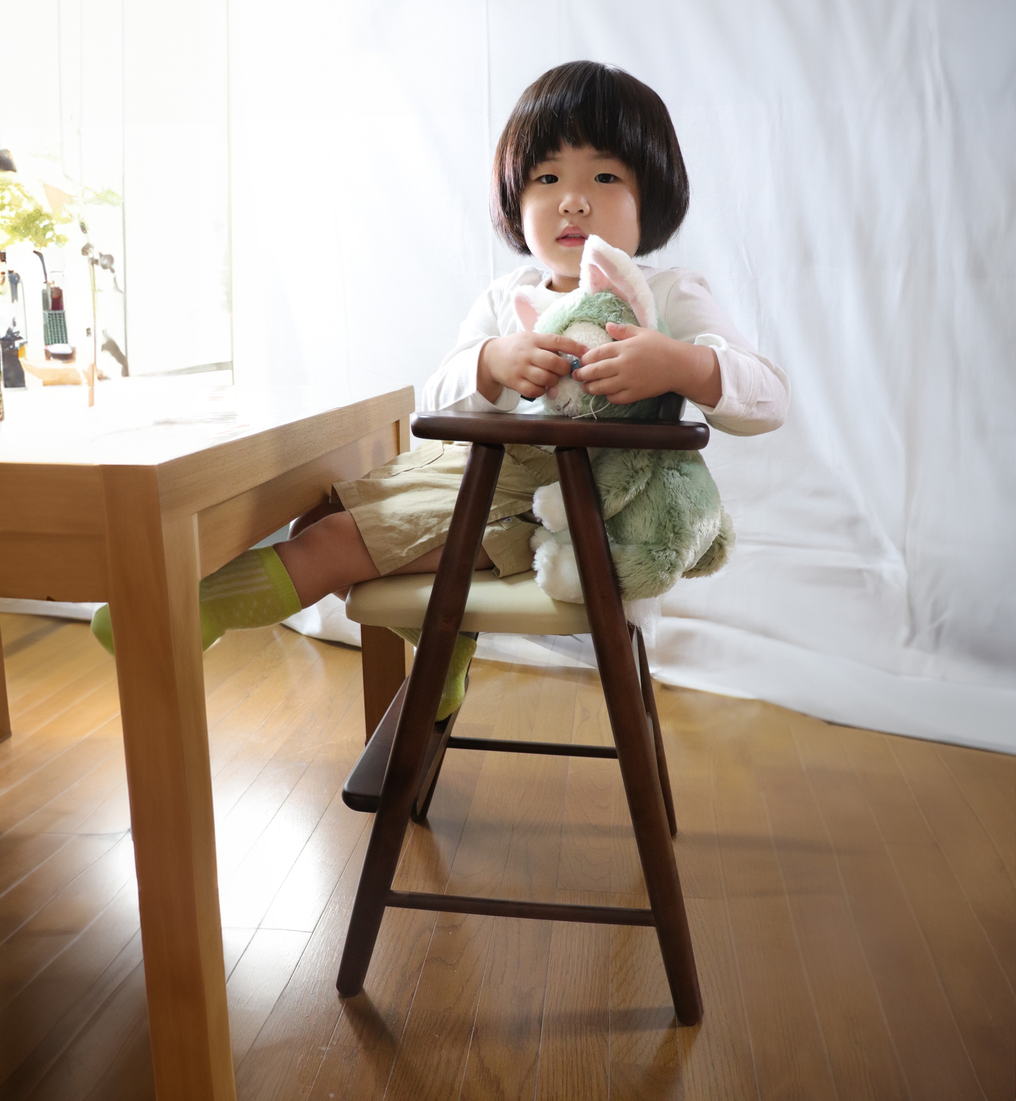 ベビーチェア 完成品 天然木 ライトブラウン・ダークブラウン W44xD44xH72.5cm・座面高49cm・足乗せ高26cm 子供椅子 キッズチェア 木製 ライトブラウン ダークブラウン おしゃれ