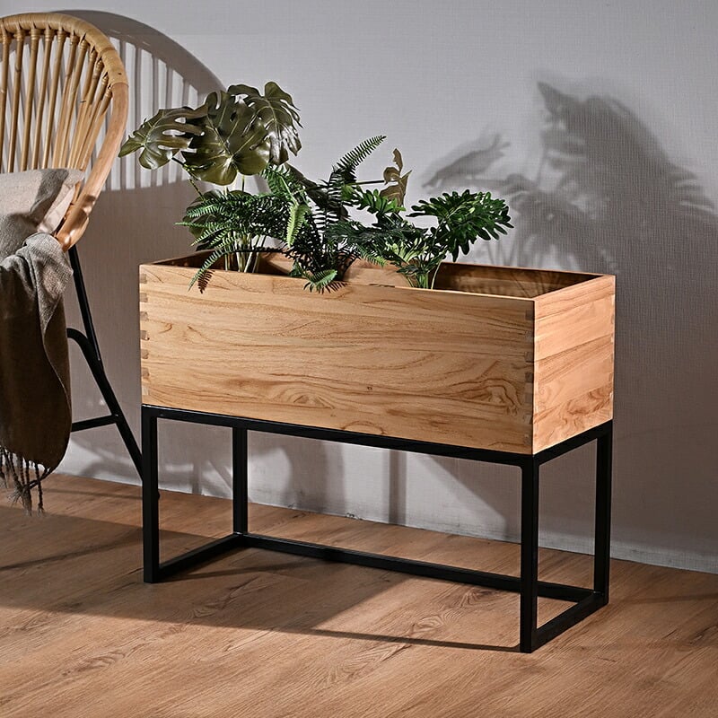 プランターボックス プランター 幅70cm 植木鉢棚 シェルフ ケース 本棚 リビング パーテーション チーク無垢 木製 シンプル ソープ仕上げ ブ スチール 鉄脚 北欧 ナチュラル