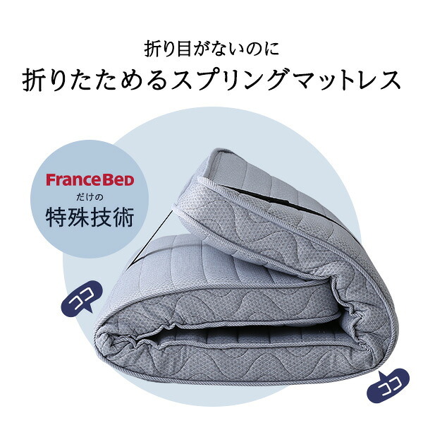 ベッド 寝具 フランス たためるスプリングマットレス シングルサイズ 日本製 マットレス シングル 折りたたみ 三つ折り コンパクト 通気性 耐久性 家具 インテリア 高密度連続スプリング 防ダニ 防菌 防臭 メーカー2年保証 R-one 適度な硬さ
