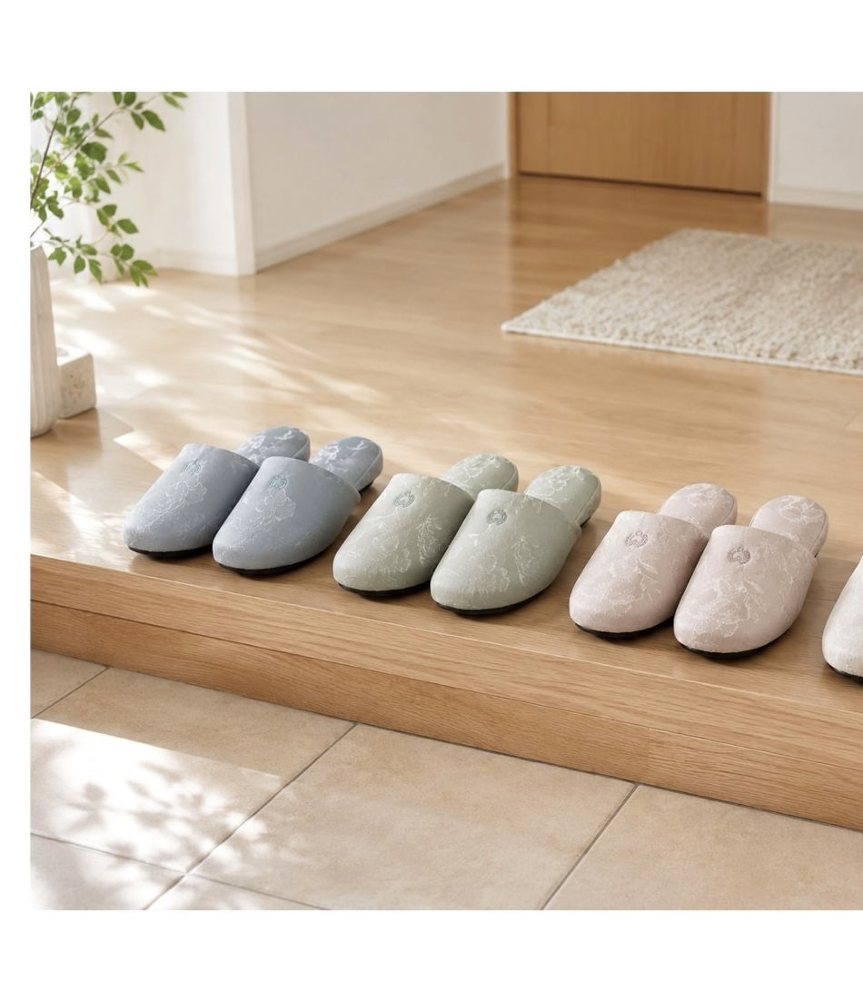 【6足セット】来客用スリッパ 業務用 柄物 ブルー ピンク グリーン 高級 ブランド 室内用 ミラショーン 受験 上品 ブランドスリッパ ホテル仕様 会社 医院用 来客用 新築お祝い ギフト プレゼント 送料無料