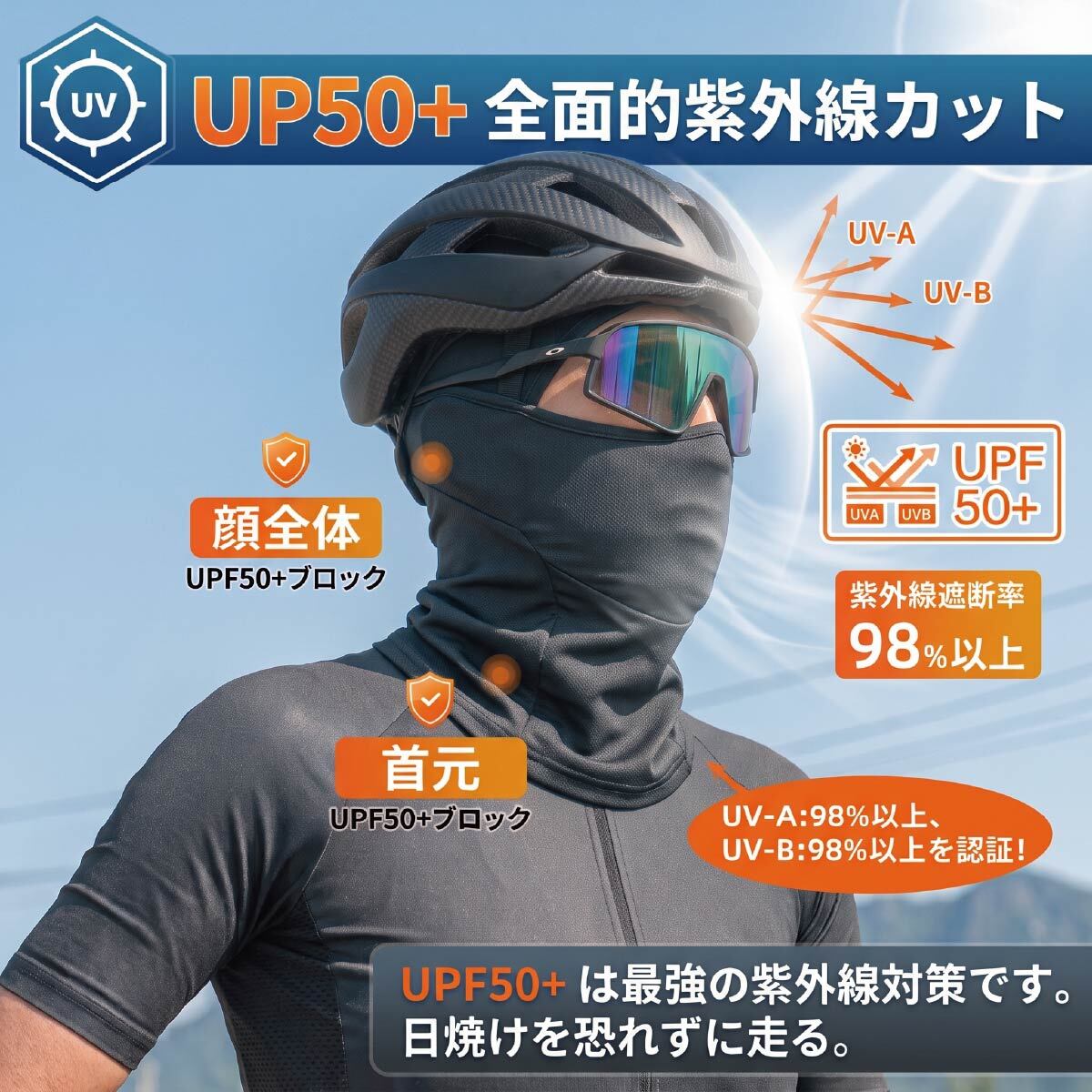 冷感 バラクラバ 夏用 フェイスマスク ヘルメット インナーキャップ メガネ穴あり UVカット UPF50+ ネックカバー 目出し帽 フェイスカバー バイク 自転車 サイクリング 接触冷感 吸汗速乾 通気性 抗菌防臭 日焼け防止 男女兼用 ツーリング 登山 釣り スキー