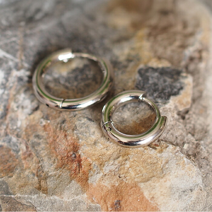 ピアス フープ つけっぱなし 小さめ ステンレス アレルギー対応 幅2.5mm × 内径 8mm 12mm 太め 中折れ 大人 上品 通勤 オフィス シンプル