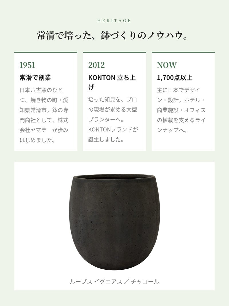 鉢カバー おしゃれ 大型 15号 11号 M S サイズ 植木鉢 KONTON コントン ループス イグニアス 丸型 ラウンド ファイバーストーン 軽量 室内 屋内 高級 北欧 モダン ナチュラル 観葉植物用 サボテン 多肉植物 特大 玄関 プランター 底穴なし オフホワイト チャコール