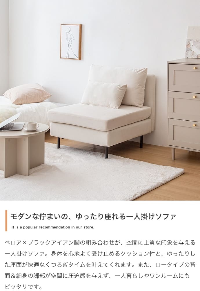 ソファ 座椅子 ー 1人掛け ロー ひとりがけ 1人用 一人用 一人暮らし おしゃれ 人気 新生活 おすすめ シングル ホテルライク モダン シンプルモダン ローバック コンパクト スリム クッション付き